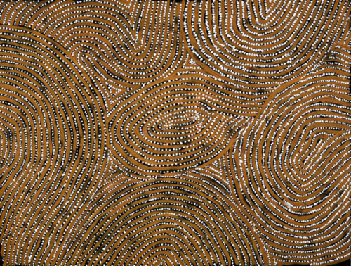 Kaakuratintja (Lake McDonald)This painting depicts designs associated with the site of Kaakuratinja (Lake McDonald) in Central Australia. In mythological times