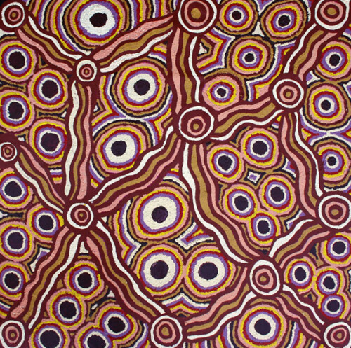 Kungkarangkalpa - Seven Sisters StoryInaâ€™s painting describes the epic Tjukurpa (dreamtime) story which is central to Anangu cosmology. The story is about the Seven Sistersâ€™ journey across the land