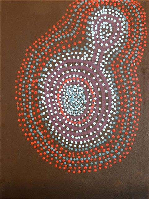 Ngapa Jukurrpa (Water Dreaming) â€“ PuyurruThe site depicted in this painting is Puyurru