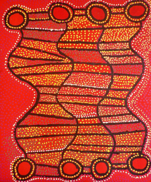 Ngapa Jukurrpa(Water Dreaming) - PuyurruThe site depicted in this painting is Puyurru