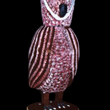 Owl (57cm)Wally Pwerle Clark is a senior Utopian artist and brother to Cowboy Louis Pwerle. His works are held in numerous collections including the National Gallery of Victoria and Powerhouse Museum in Sydney. Wally carves (typically mulga and bean woods) using a tomahawk