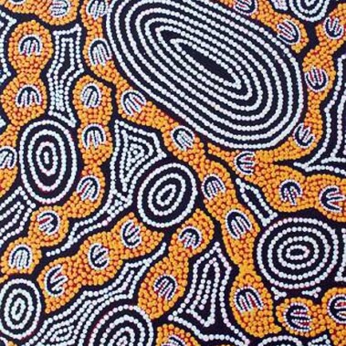 Pikilyi Jukurrpa (Vaughan Springs Dreaming)Pikilyi is a large and important waterhole and natural spring near Mount Doreen station. Pikilyi Jukurrpa (Vaughan Springs Dreaming) tells of the home of two rainbow serpents