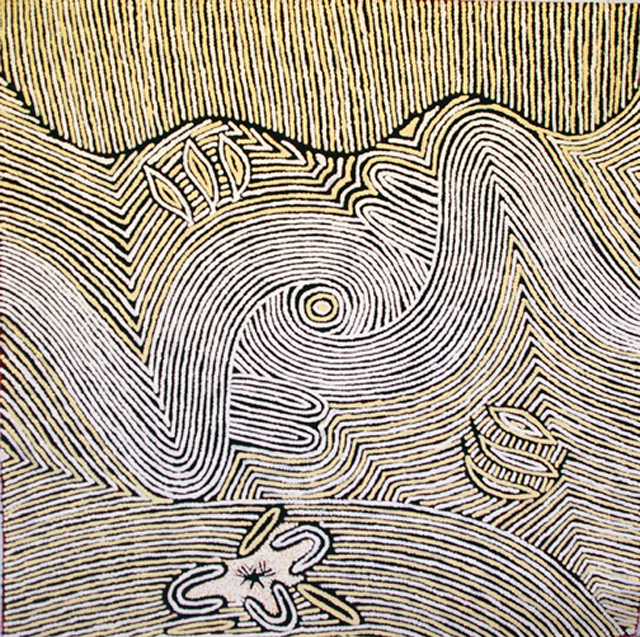 Womens DreamingThis painting shows Narpullaâ€™s depiction of â€œWomenâ€™s Dreamingâ€. The painting portrays the landscape of Narpullaâ€™s homelands in Central Australia. An aerial perspective the painting shows the typography of the landscape